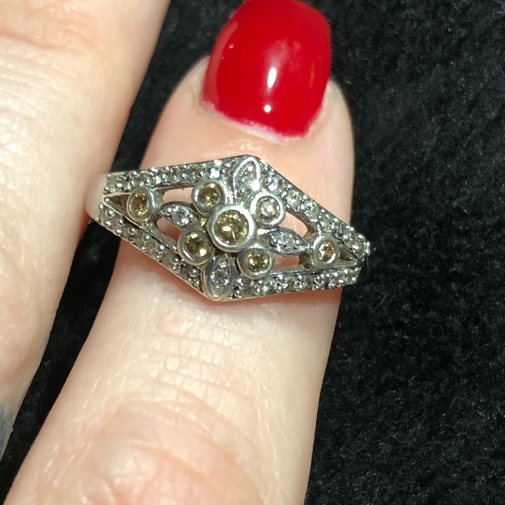 SS ring w/real white & champagne colored diamonds